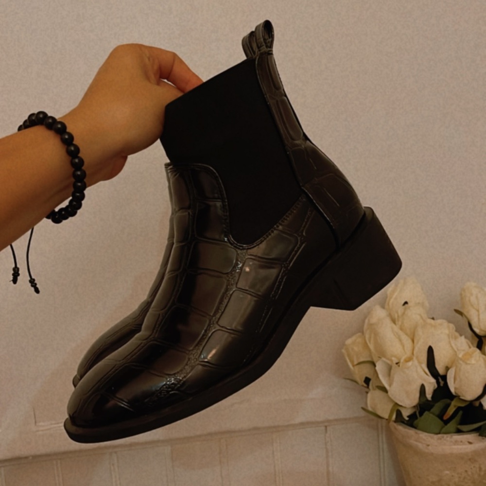 Black leather boots